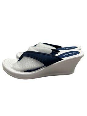 Skechers Navy & White Wedge Thong Sandals Size 8 New
